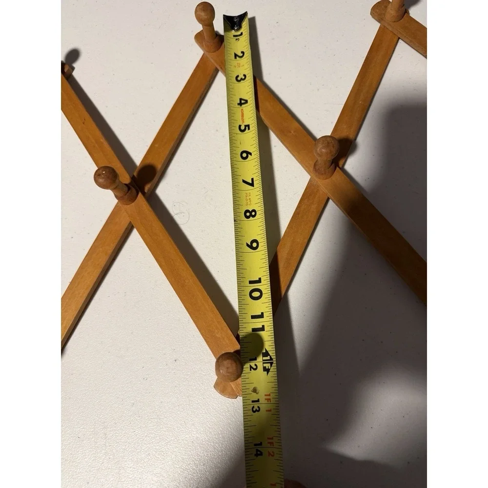 Vintage MCM Wood Rack Expandable Wooden Accordion 10 Peg Wall Cottagecore Coat
